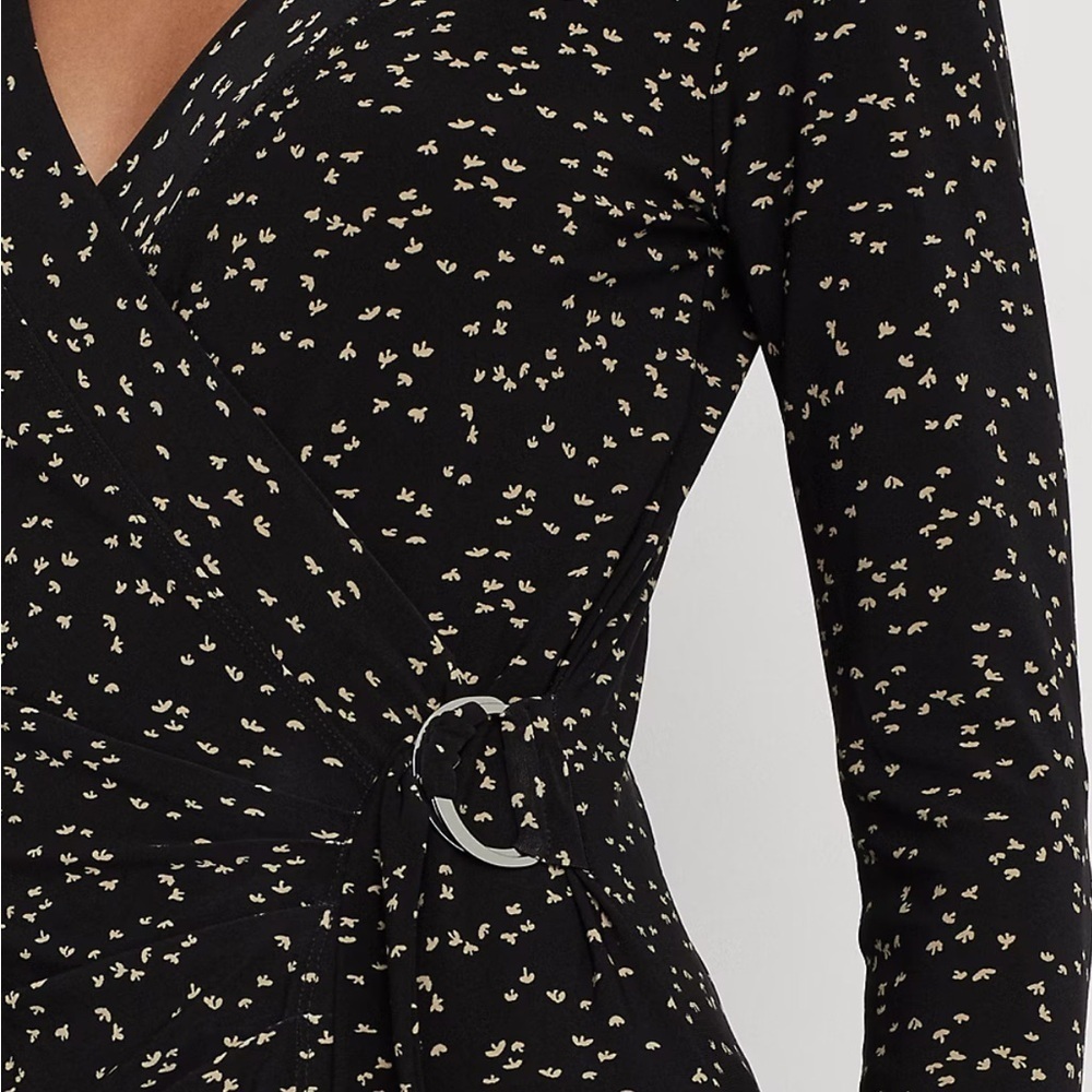 Ralph Lauren Black Label Fitted Wrap Blouse Black and White - Picture 5 of 5